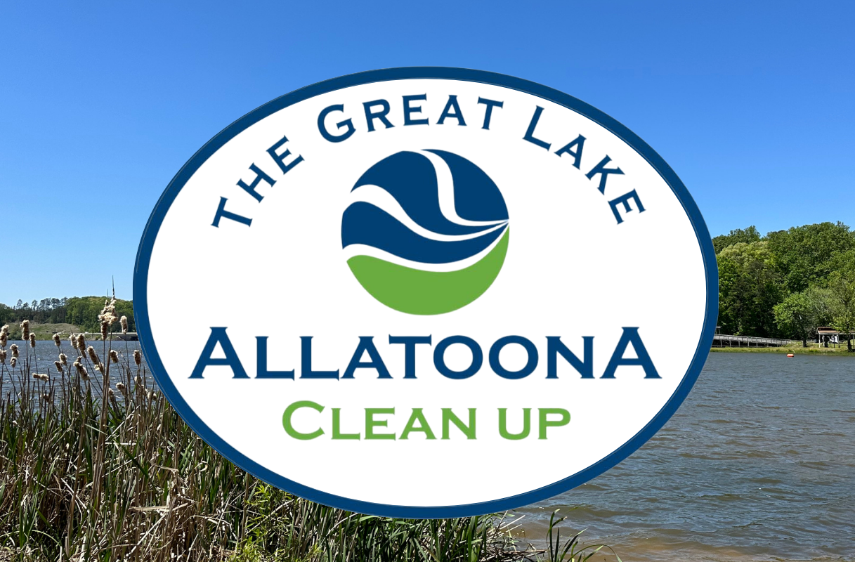 Image Great Lake Allatoona Clean Up Logo over Photograph of Lake Acworth