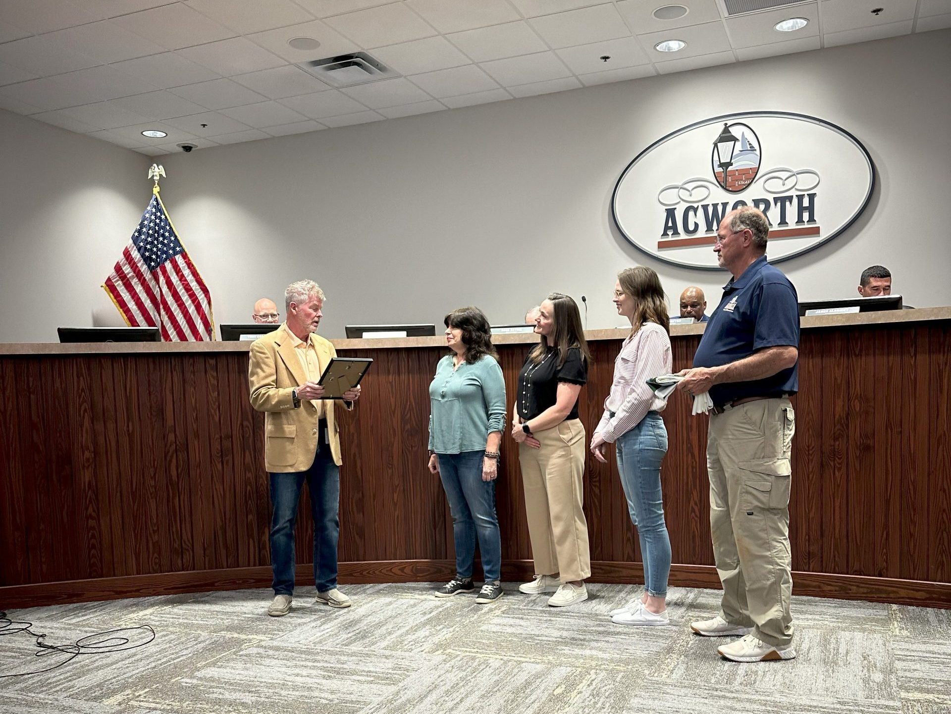 Image Alderman Prather Reading the Acworth Georgia Arbor Day Proclamation to the Acworth Tree Commission