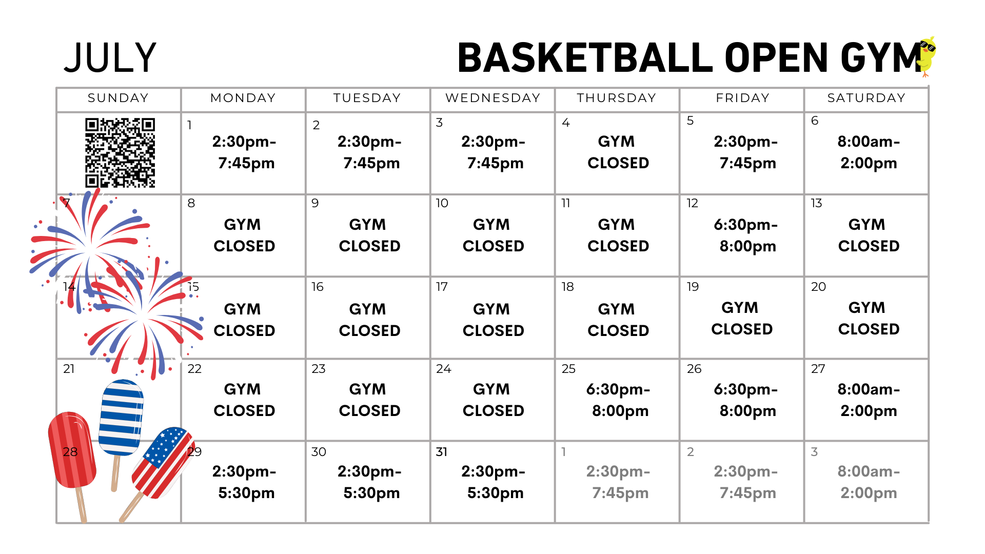 City of Acworth Basketball Open Play Schedule for July