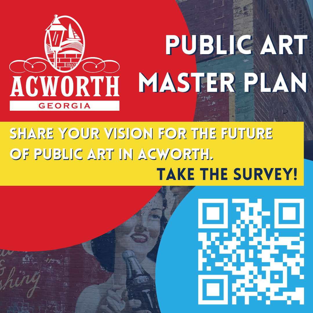 Image Acworth Red Blue and Yellow Public Art Master Plan graphic with link to public survey.