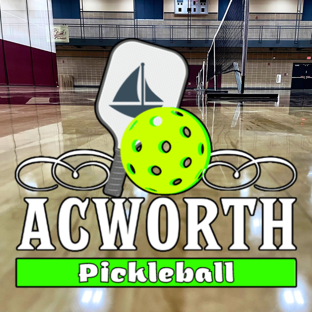 Image Acworth Pickleball League logo with Acworth Community Center Gym in Background