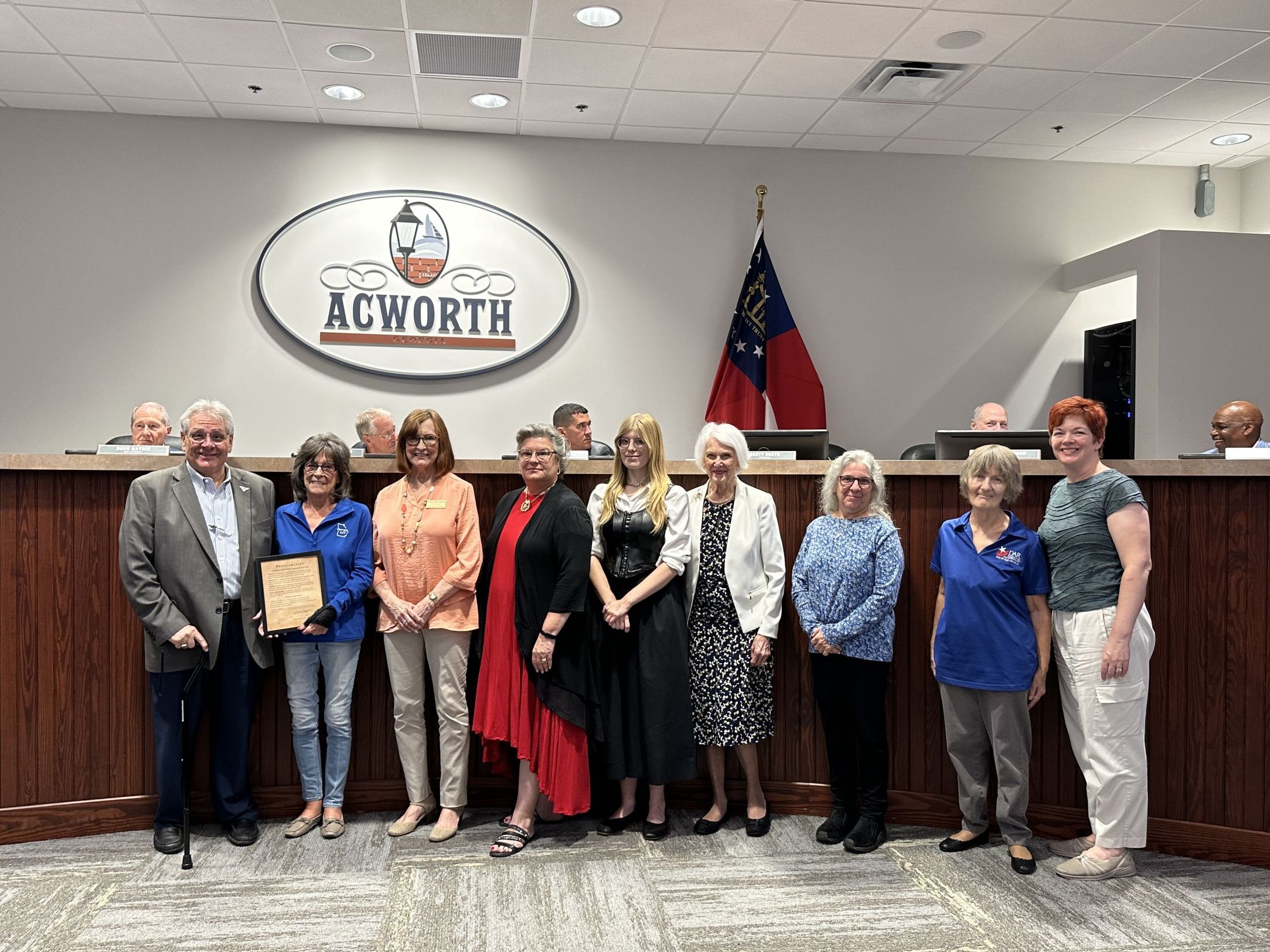 Image of members of the Daughters of the American Revolution accepting a Proclamation for Constitution Week from Alderman Brett North